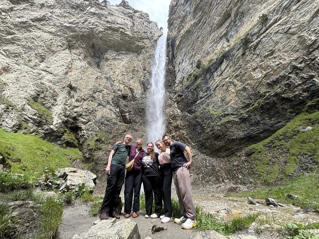 Fun by the waterfall.